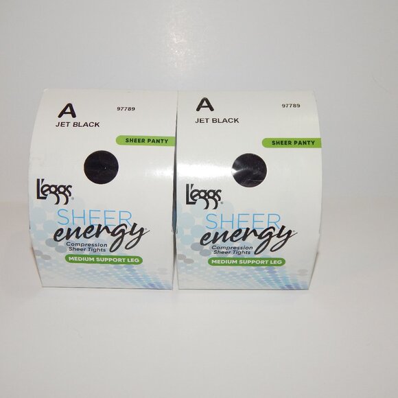 2 -A - L'eggs Jet Black Sheer Energy Stockings Leggs Sheer Panty Pantyhose 97789 - Picture 1 of 3